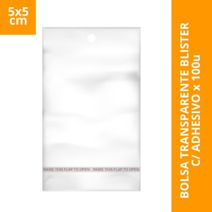 BOLSA TRANSPARENTE BLISTER C/ ADHESIVO x 100u 5x5cm